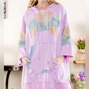 Blue Velvet NWT Colorful Patchwork Hoodie Dress Size M/L (will fit to 2X)